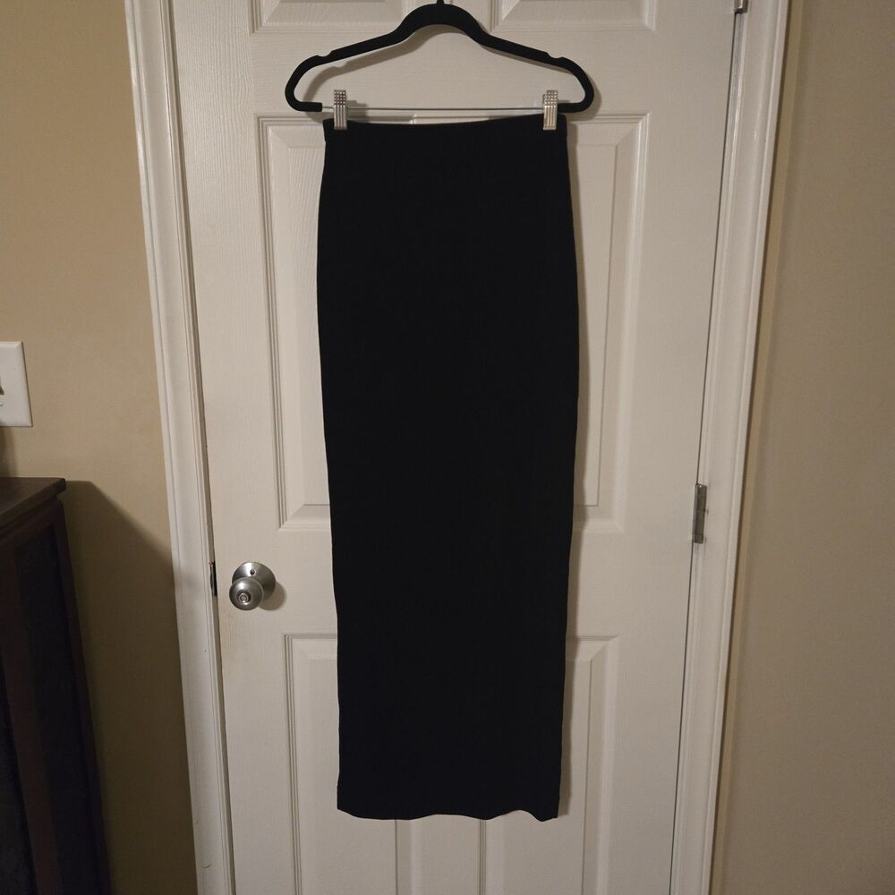 Vintage 80s Tadashi Black Velvet Maxi Skirt S Stretch Pull On High Slit Goth USA